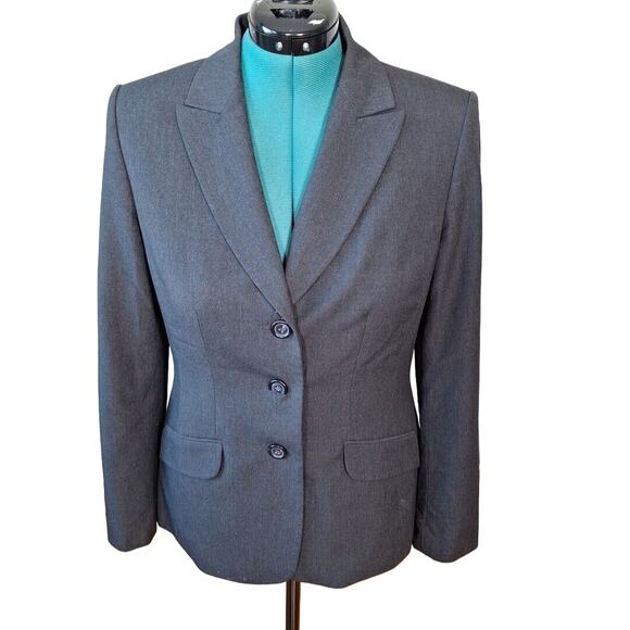 Y2K Charcoal Gray Peak Lapel Blazer Jacket Stretch Women Size 10 Business Casual - Picture 1 of 8